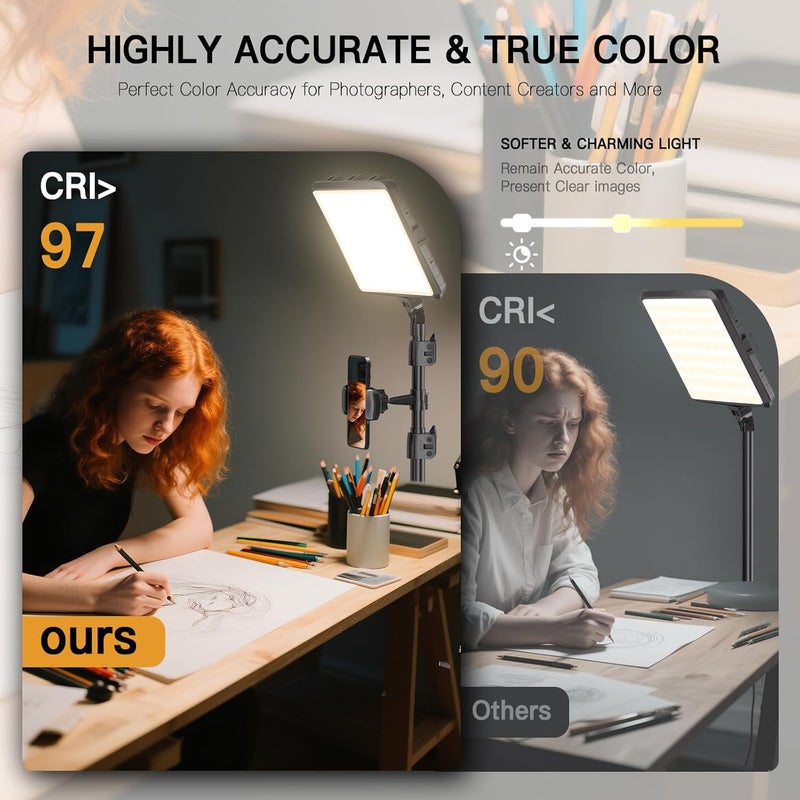 NiceVeedi 1-Pack LED Video Light Kit, Photography Lighting Kit, 2800-6500K Dimmable Studio Light with Tripod Stand & Phone Holder, 73" Stream Light for Video Recording, Game Streaming, YouTube - Image 4